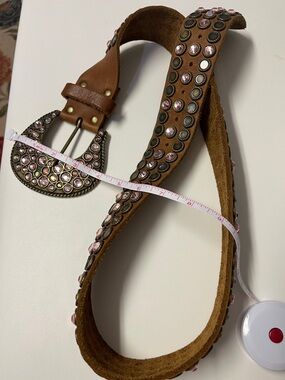 🇺🇸Made In USA Leatherock Brown Leather with Pink Gem Studs and Decorative Buckle